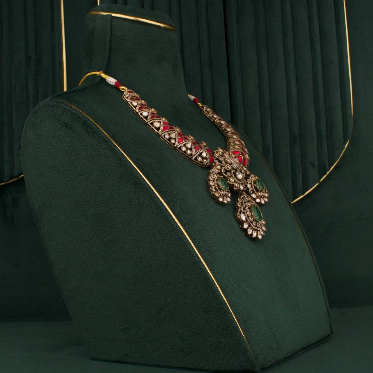 Victorian Kundan Moissanite Polki Necklace Set With Matching Earrings