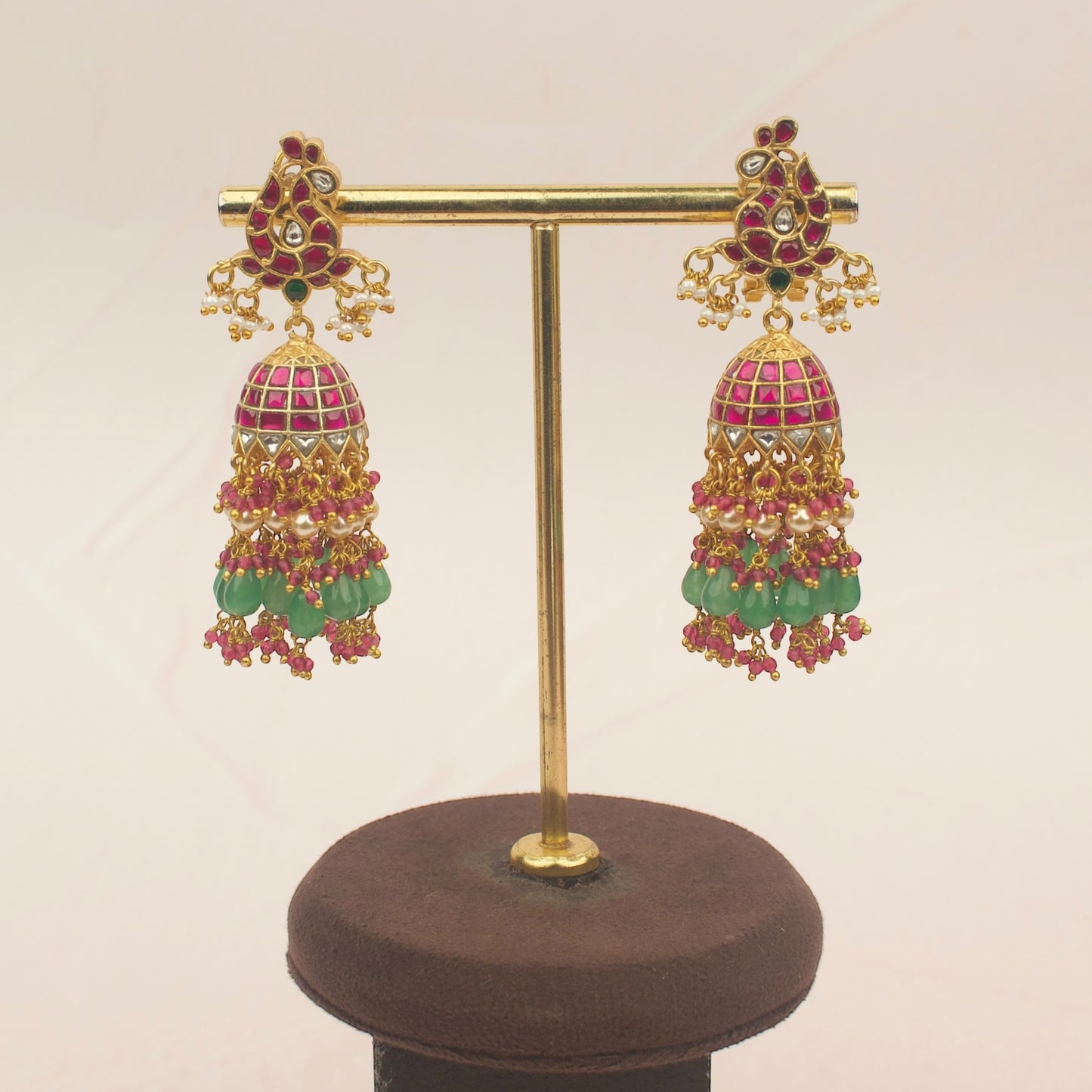 Bridal Jadau Kundan Jhumki With Pearl & Bead Hangings