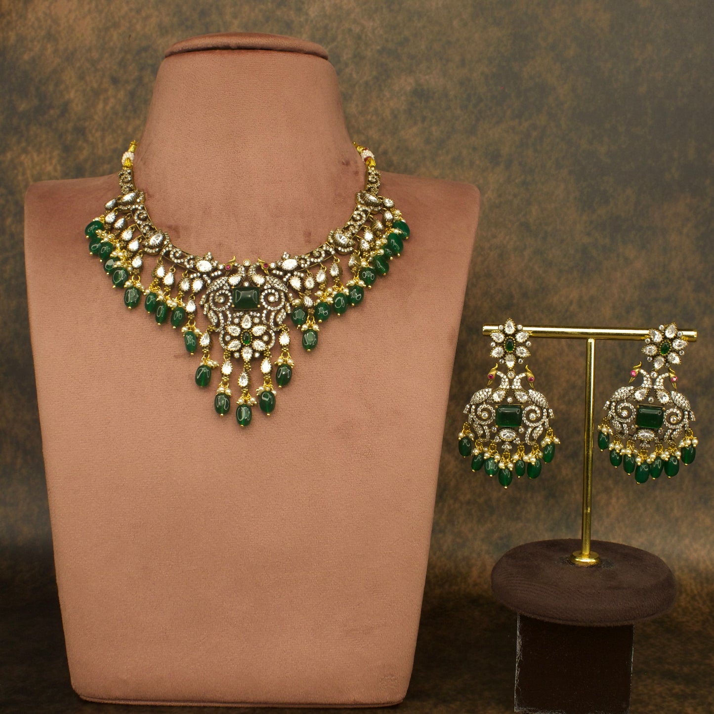 Victorian Peacock Kanti Necklace with matching earrings