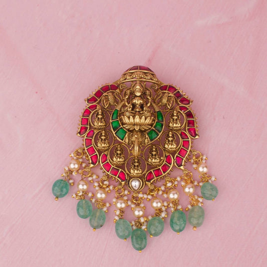 Divine Lakshmi Devi Jadau Kundan Pendant Set