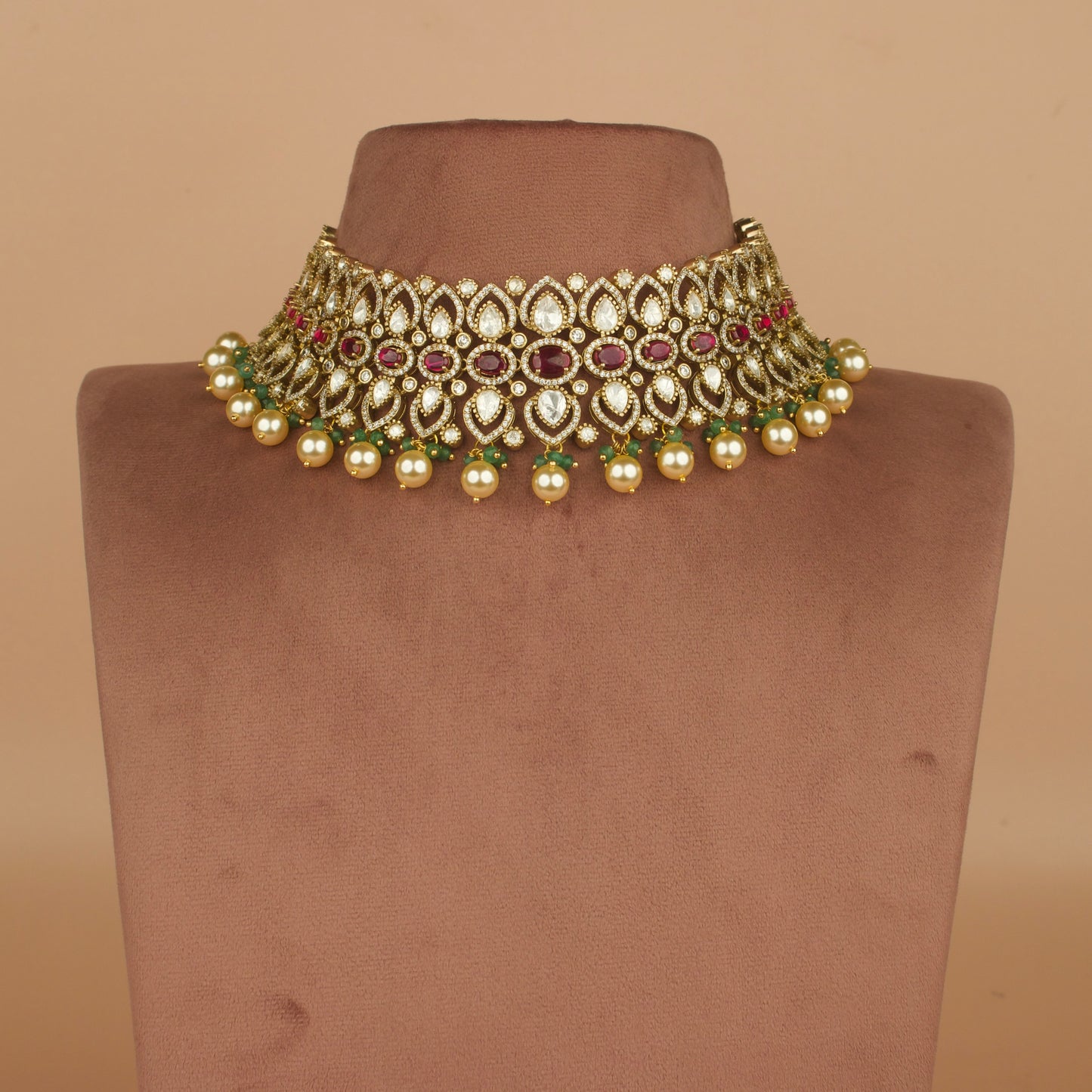 Royal Victorian Polki Choker Necklace Set with Maangtika