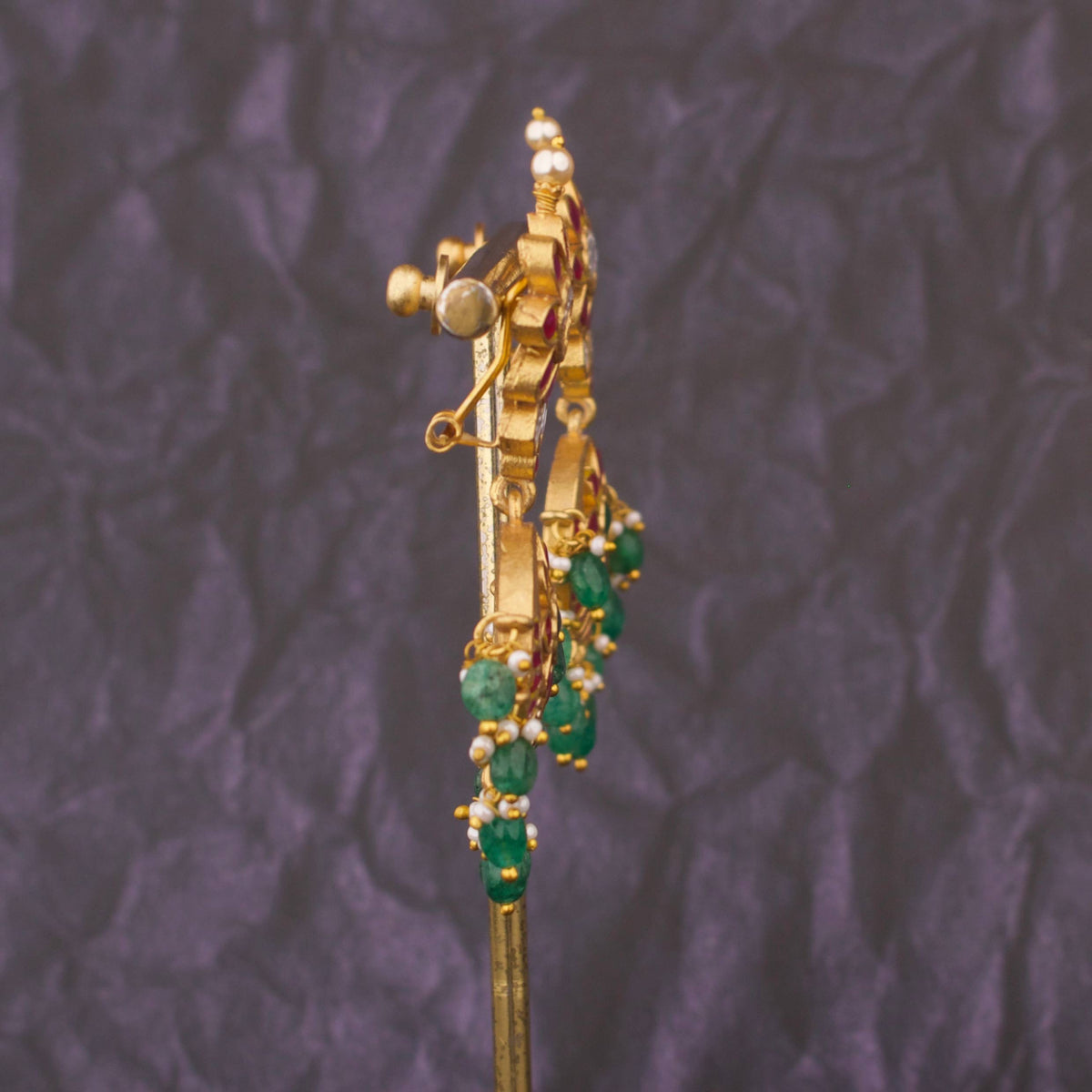 Floral Studded Jadau Kundan Bridal Chandbali Earrings - Alternate View 1