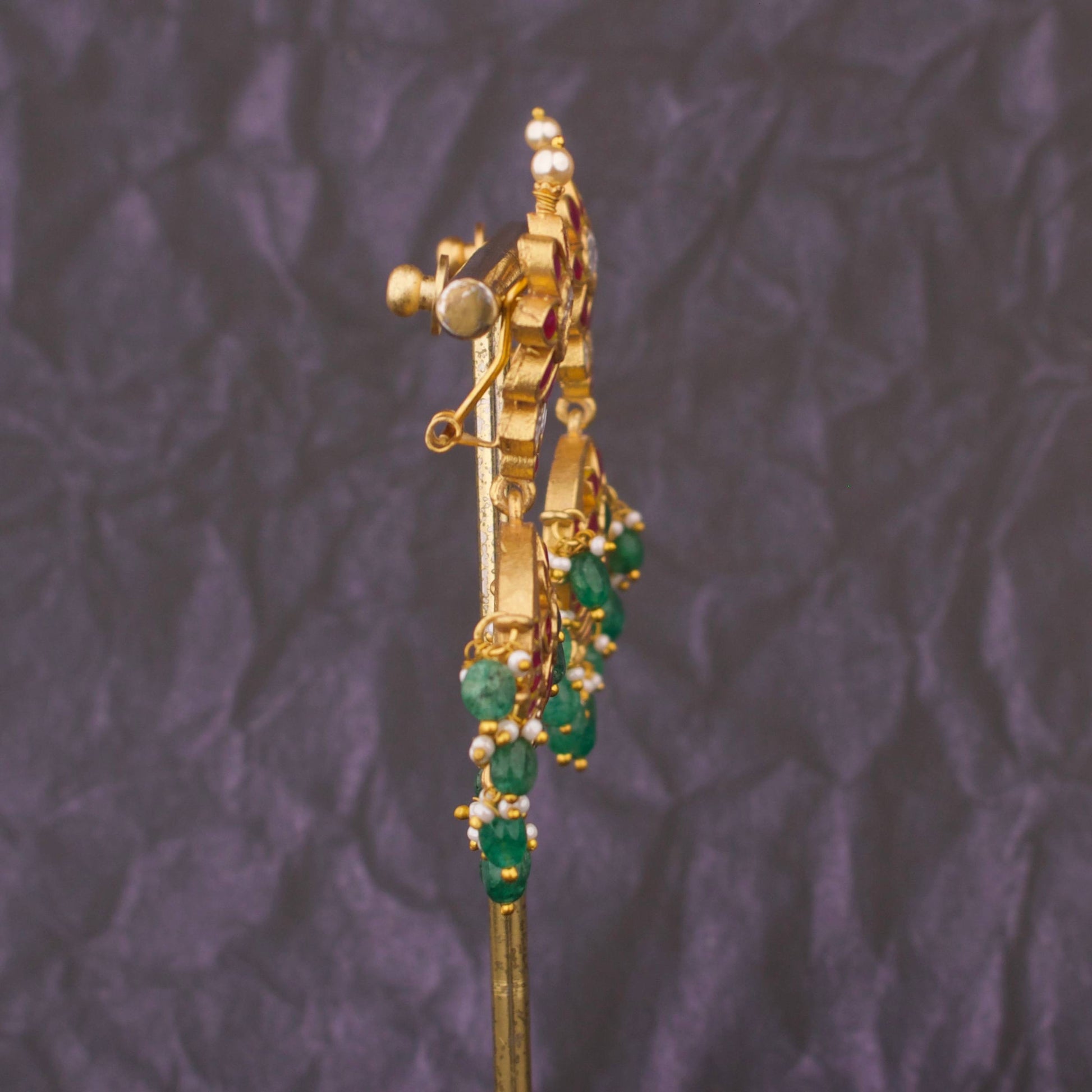 Floral Studded Jadau Kundan Bridal Chandbali Earrings - Alternate View 1