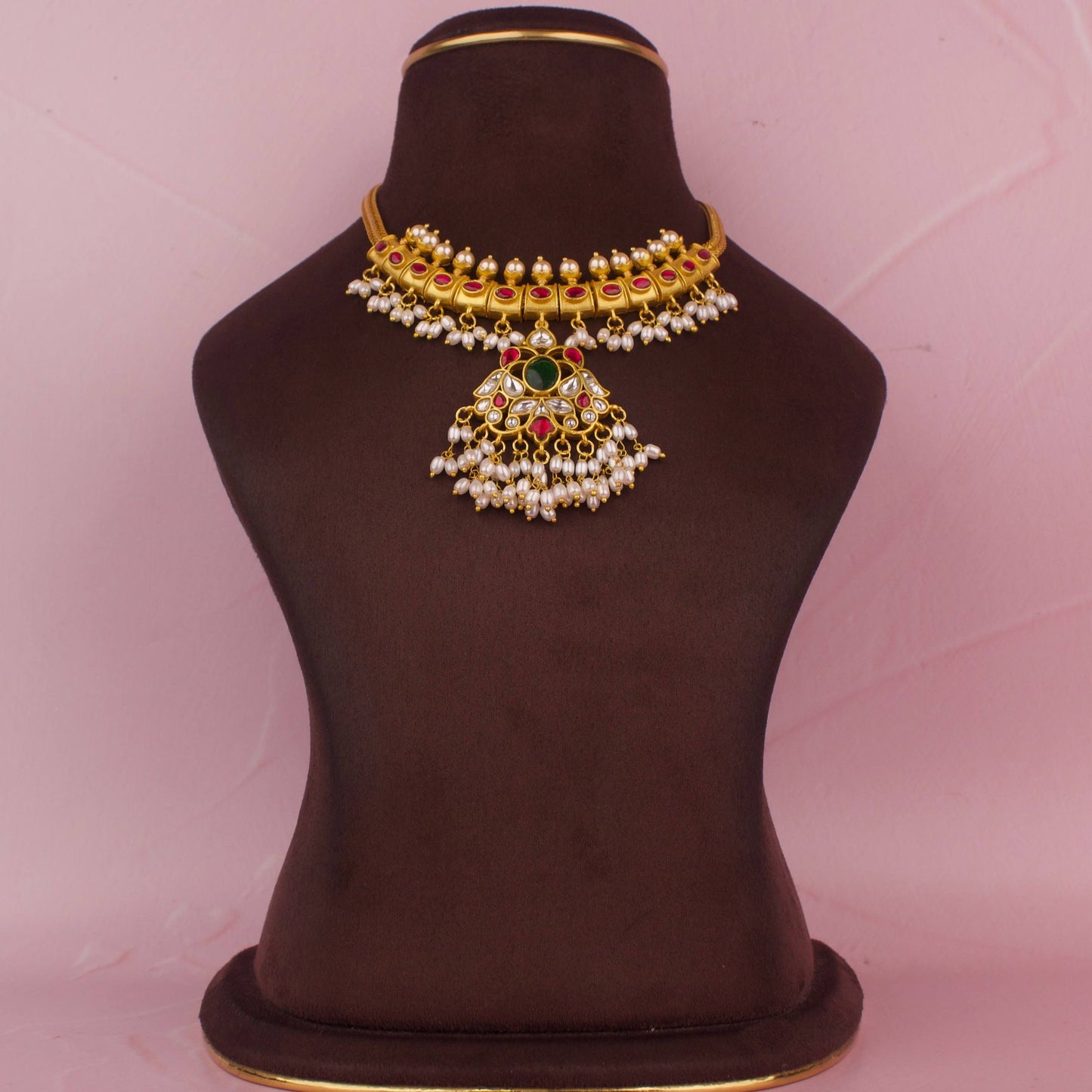 Gold inspired Jadau Kundan Nan tad Guttapusalu Hanging