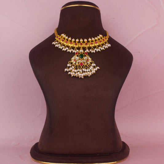 Gold inspired Jadau Kundan Nan tad Guttapusalu Hanging