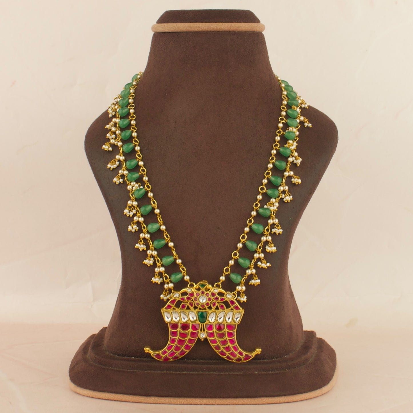 Elegant Jadau Kundan Puligoru Locket Beads Mala