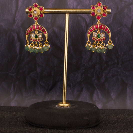 Unique Jadau kundan Chand Bali Hanging Earrings - DULHAN JEWELS