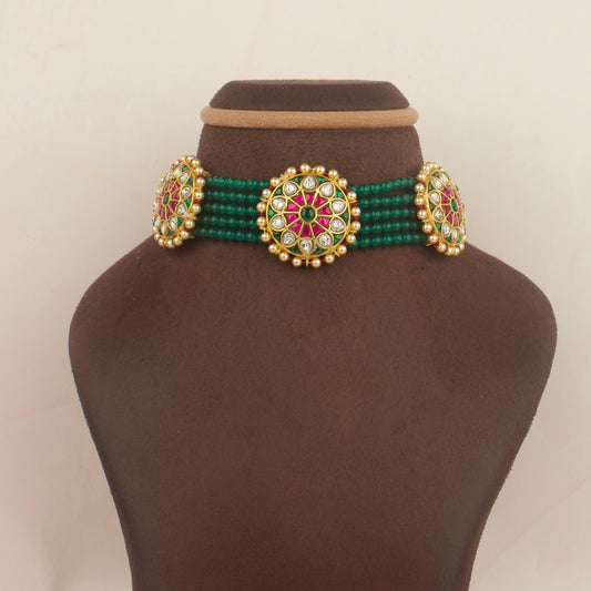 Jadau Kundan Beads Choker With Kundan Locket