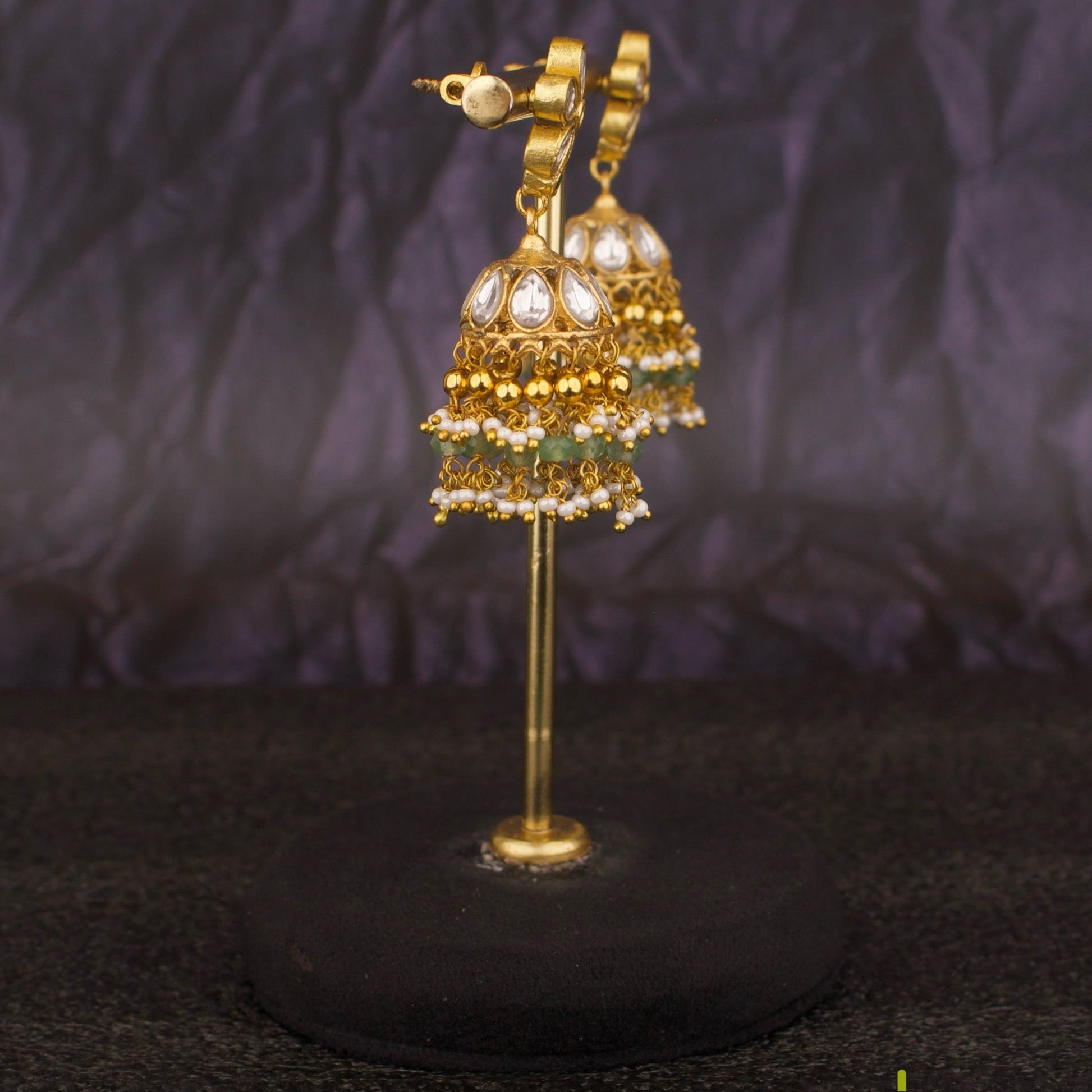 Cute Floral Studded Jadau Kundan Jhumki Earrings