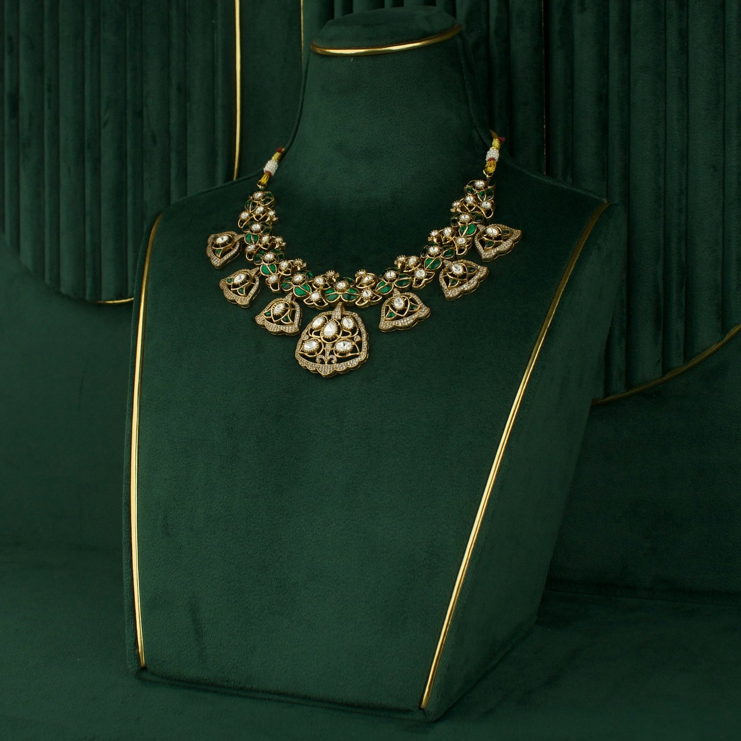 Regal Bells: Victorian Polki Necklace Set with Intricate Detailing