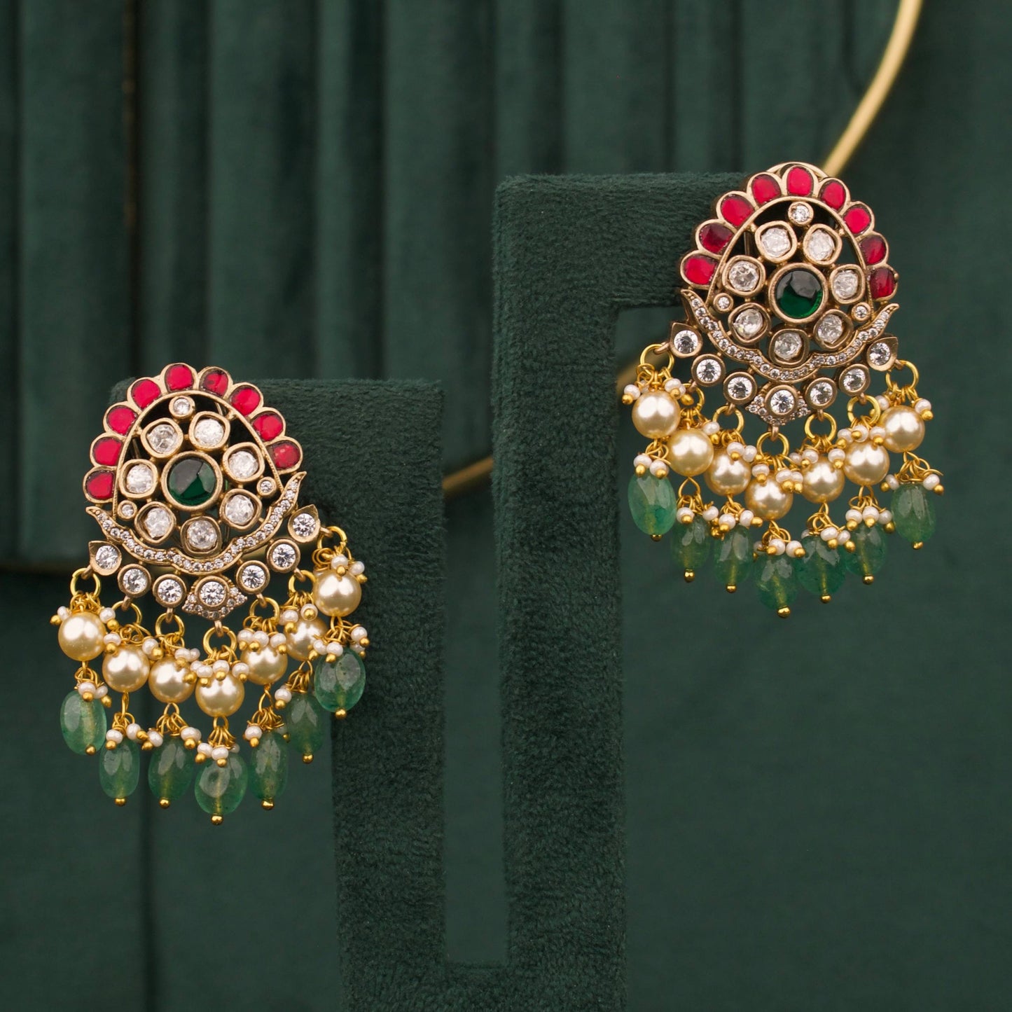 Lavish Victorian Necklace Set with Green Beads And Matching Earrings