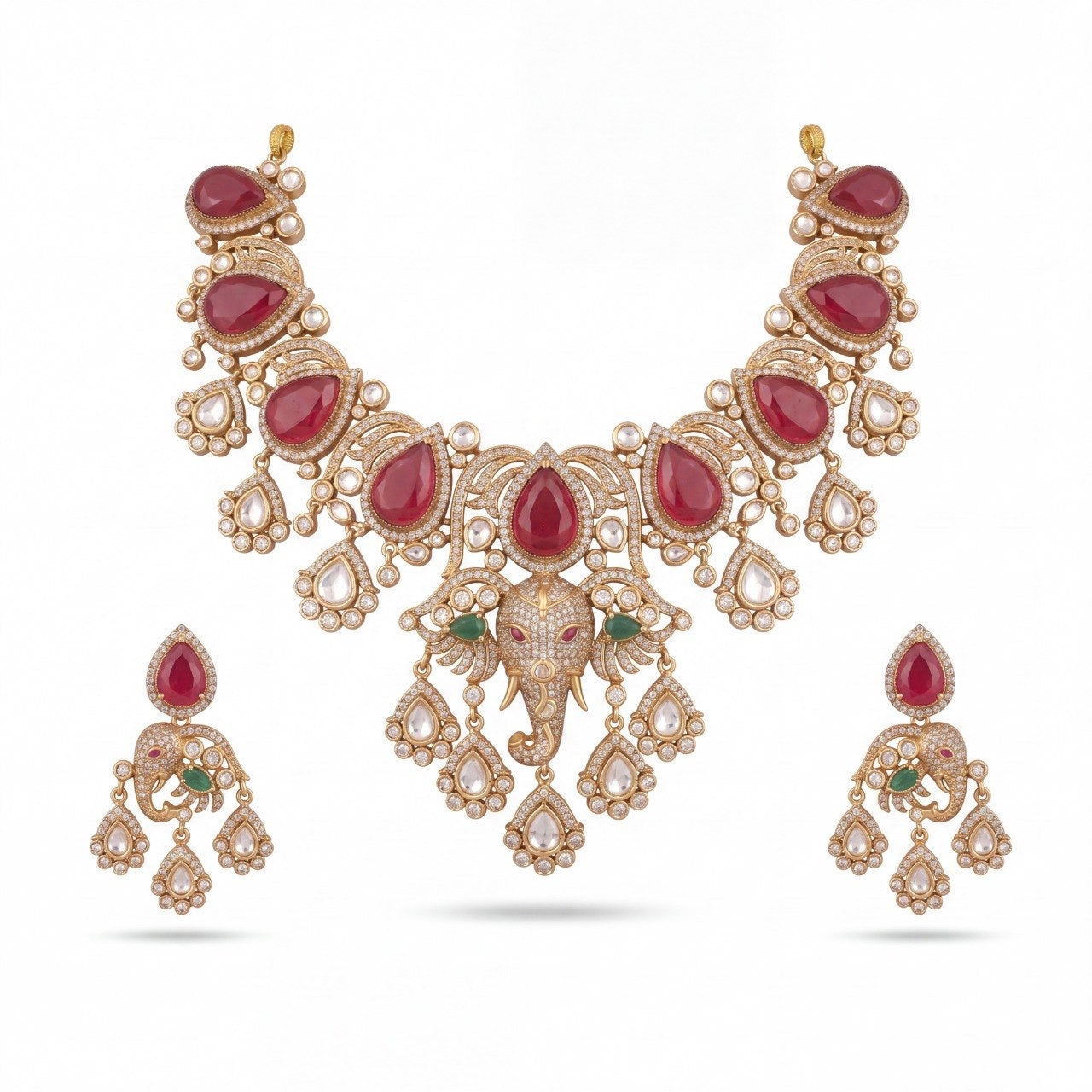 Bridal Victorian Polki Necklace Set With Matching Earrings