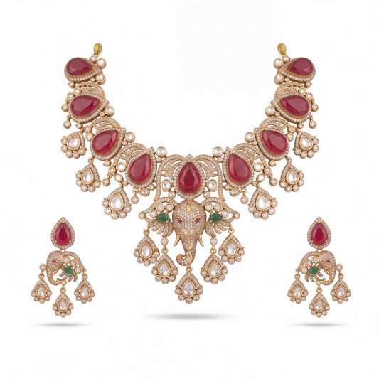 Bridal Victorian Polki Necklace Set With Matching Earrings