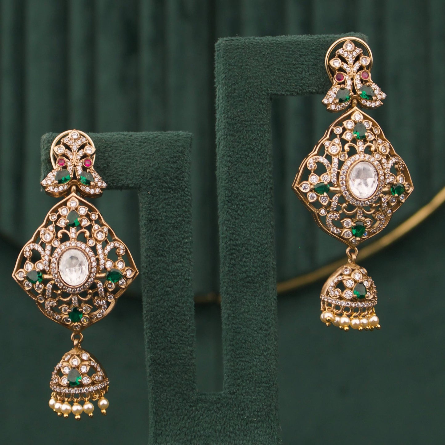 Elegant Victorian Polki Necklace Set With Jhumki Drops