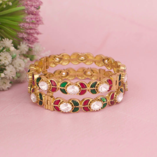 Designer Antique Gold Finish Jadau Kundan Bangles