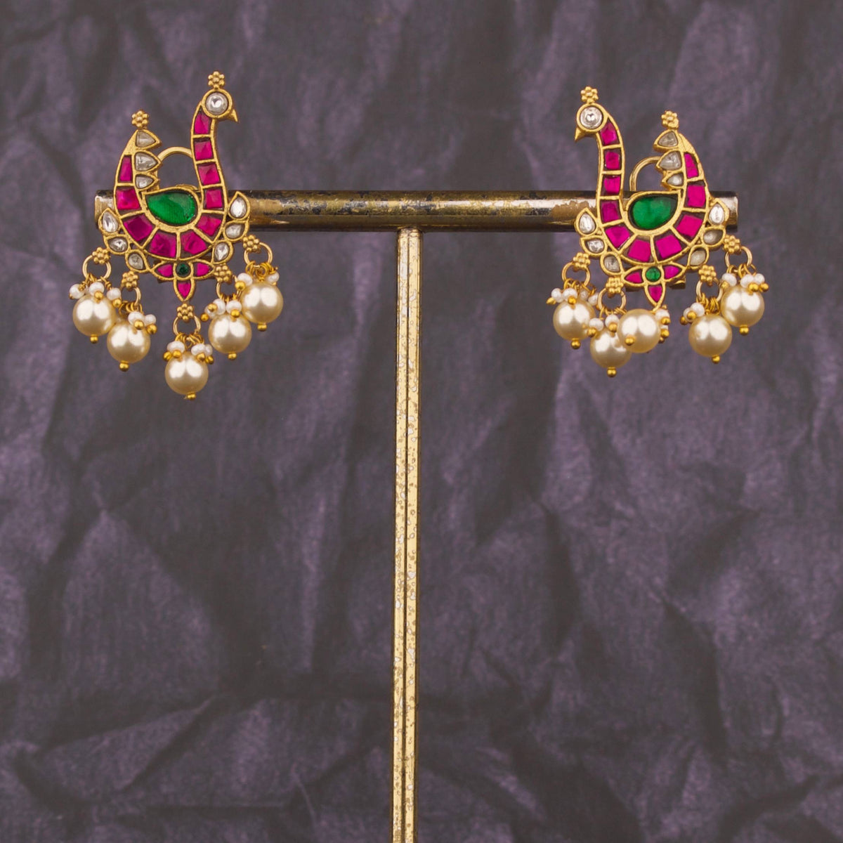 Designer Jadau Kundan Stud Earrings - Handcrafted Indian Bridal Jewelry by Dulhan Jewels