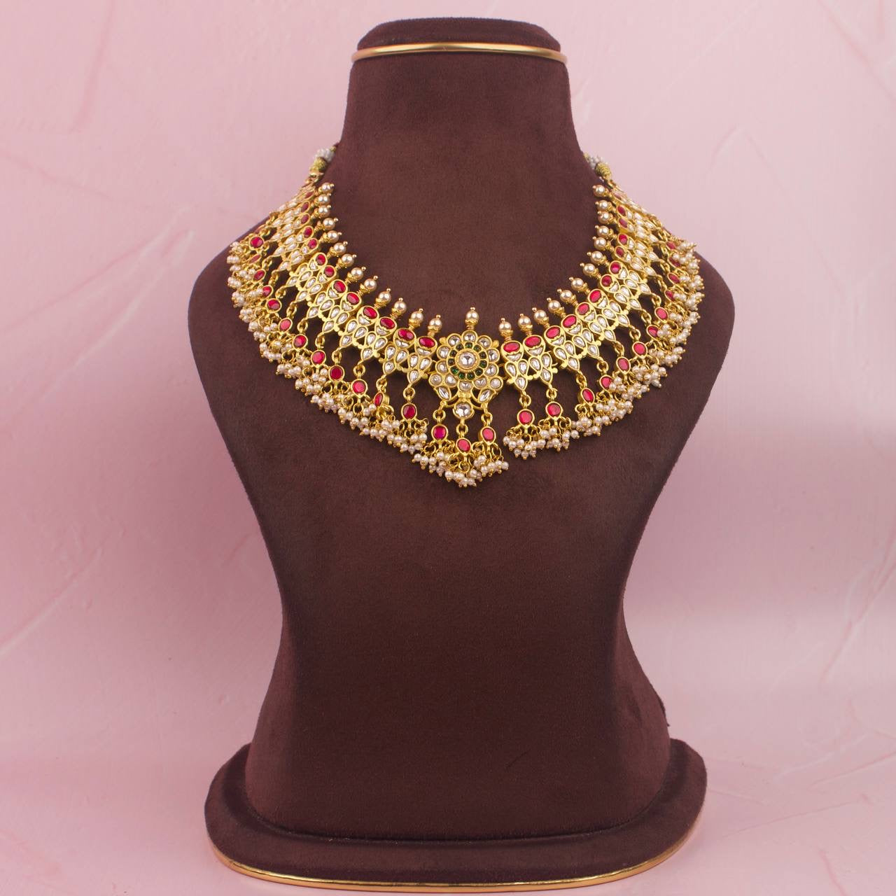 Guttapusalu Style Jadau Kundan Necklace With Kundan Lockets
