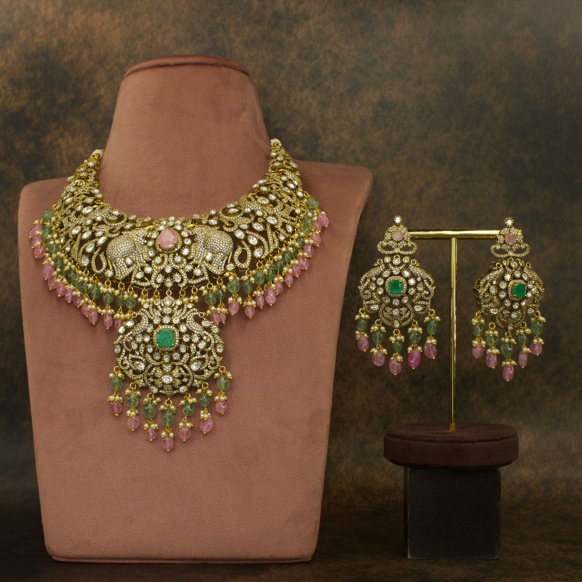 Multi colour Victorian kundan polki necklace set with high quality victorian finish