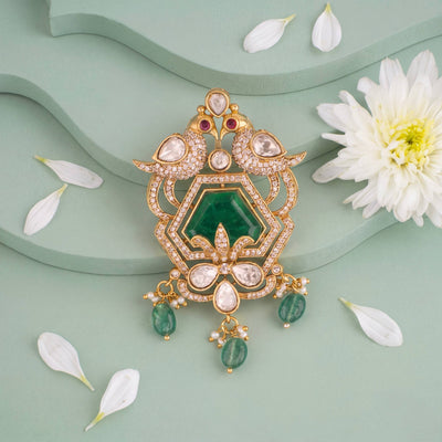 Opulent Victorian Style Emerald Pendant With Green Drops