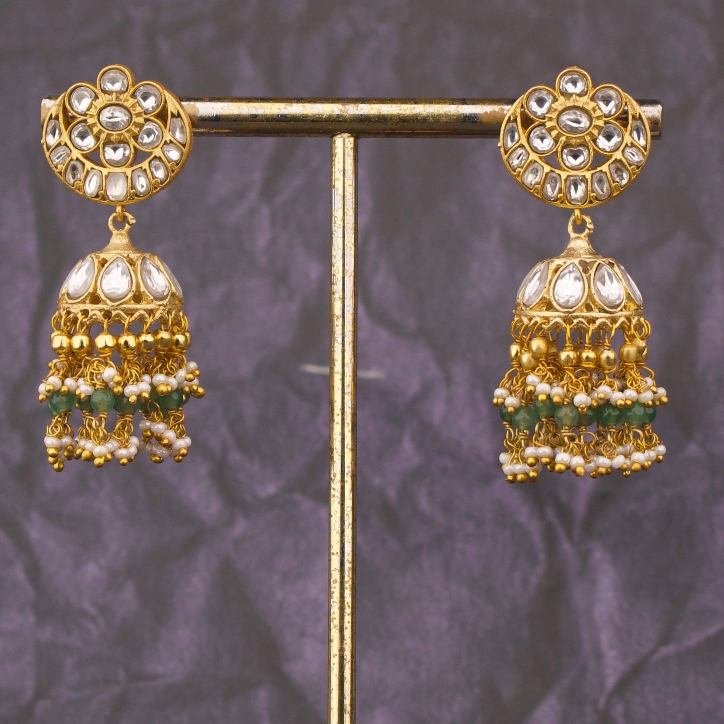 Chand Studded Jadau Kundan Jhumki Earrings With Guttapusalu Hangings