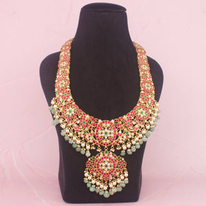 Grand Jadau Kundan Long Necklace Set With Pendant