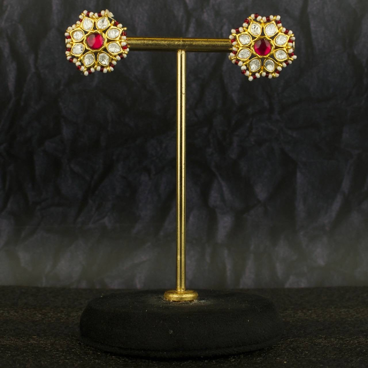 Floral Studded Polki Stud Earrings