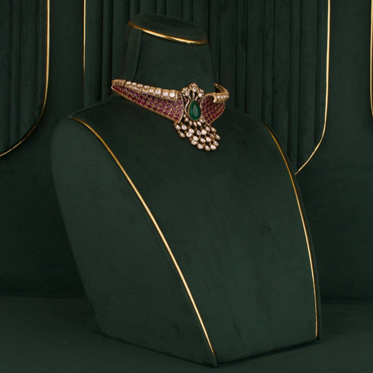 Designer Victorian Finish Polki Choker Set With Earrings