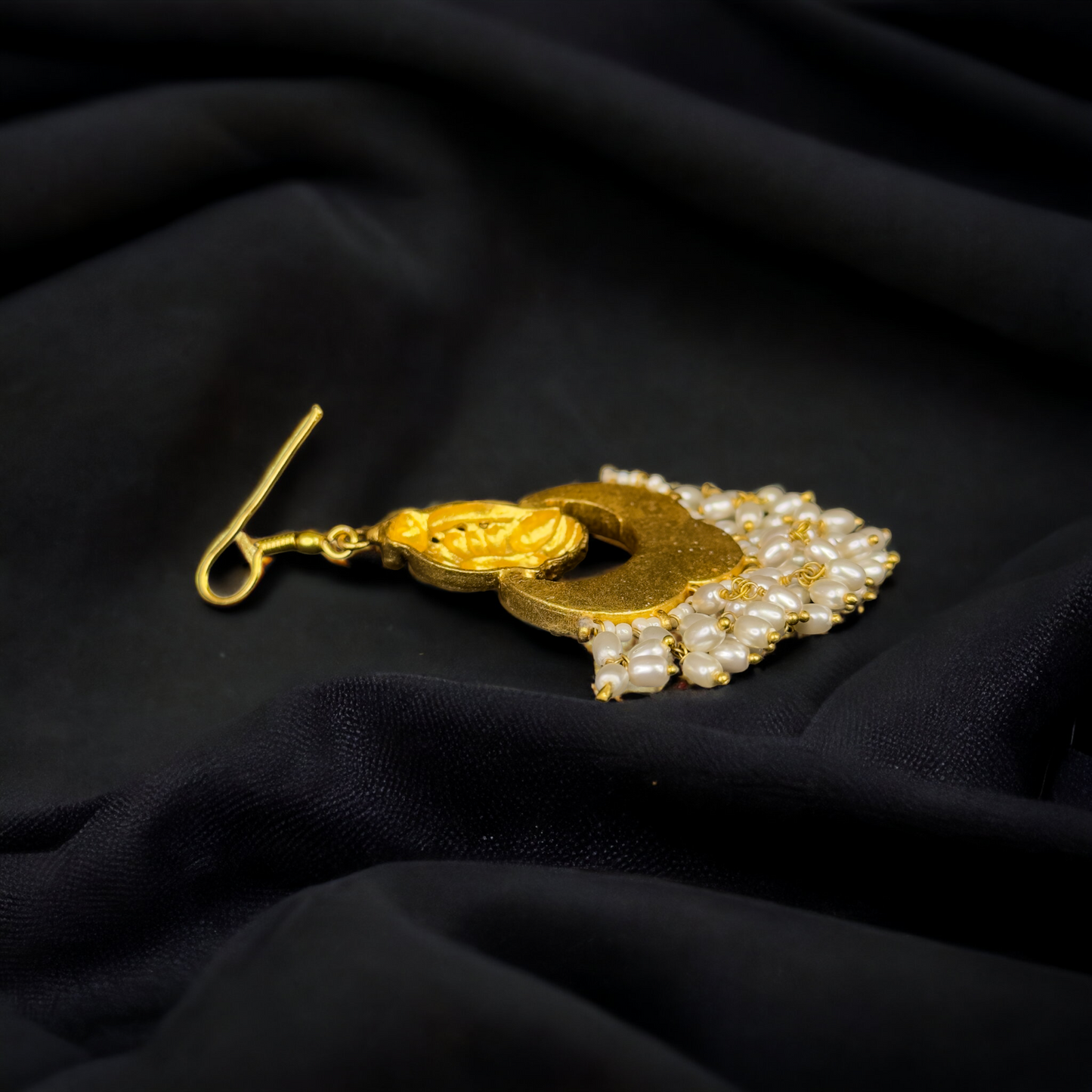 Elegant Peacock Jadau Kundan Chandbali Earrings with Rice pearls