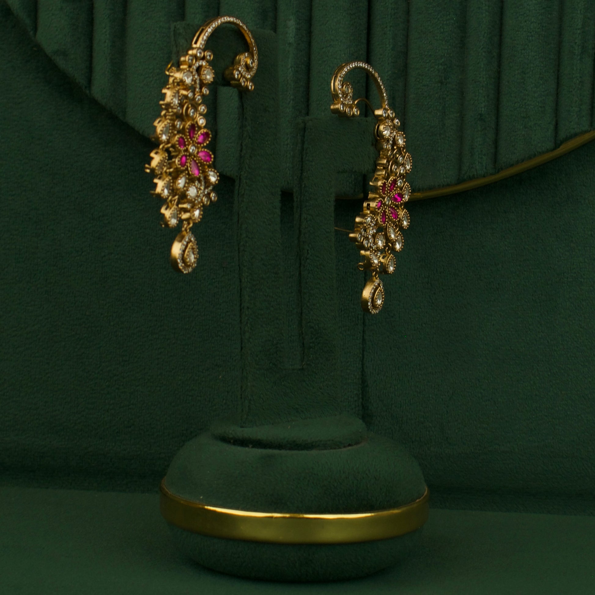 Refined Victorian Earcuff With peacock Floral Design