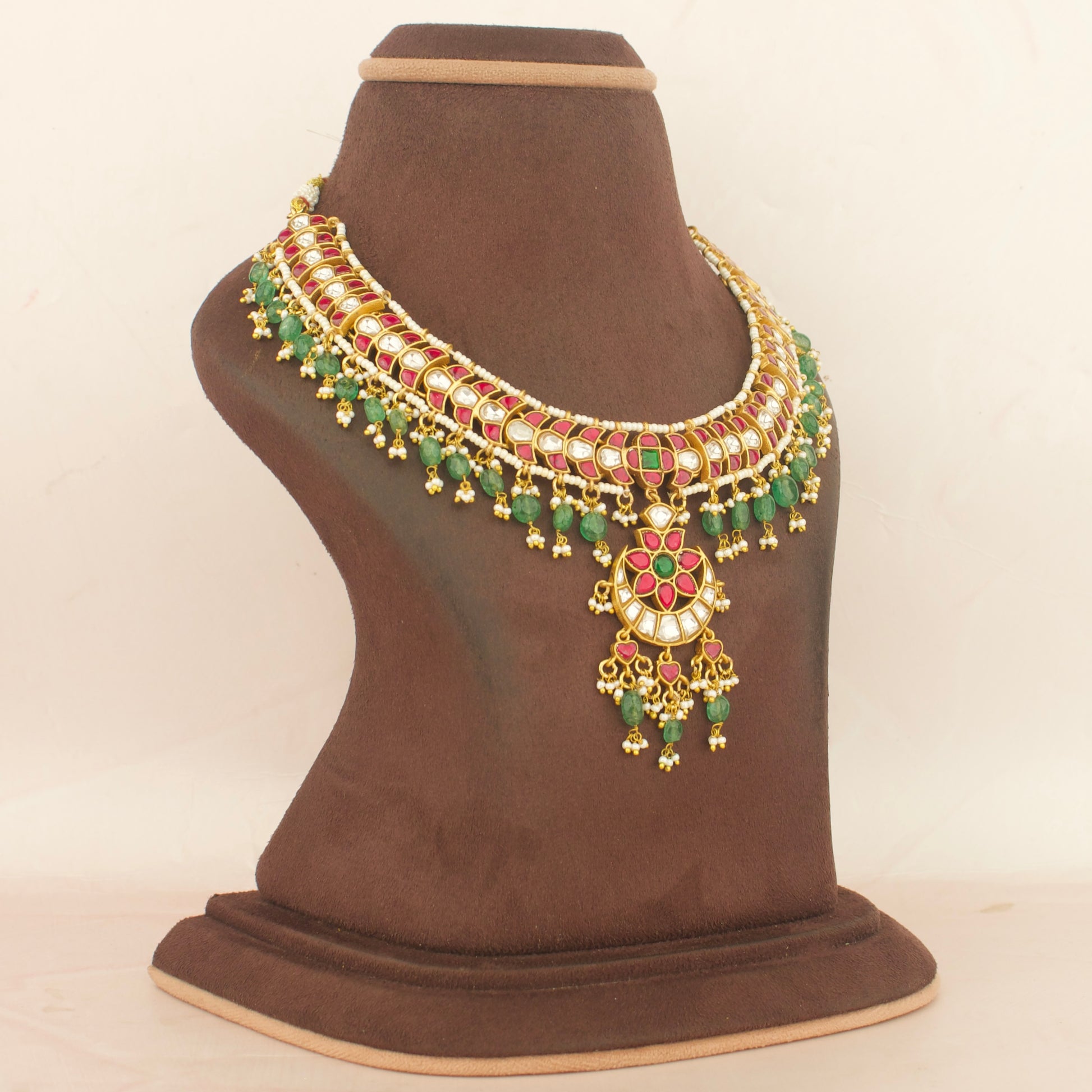 Radiant Jadau Kundan Flexible Short Necklace With Beads & Pearls Hanging
