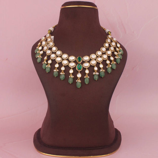 Classic 925 Silver Moissanite Polki Necklace Set With Matching Earrings