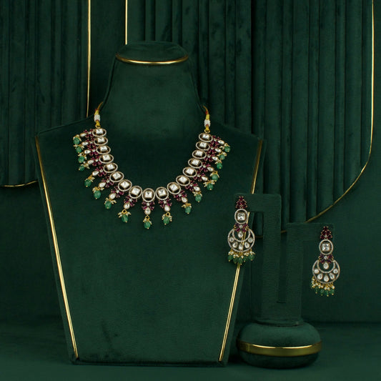Premium Elegant Victorian Polki Choker Necklace Set set worn Indian bridal