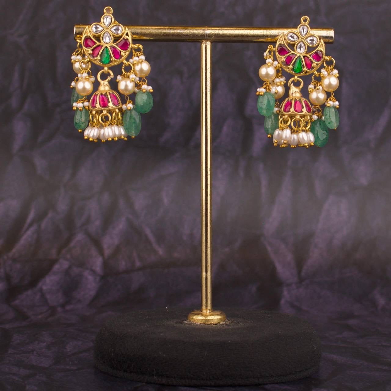 Unique Jadau Kundan Jhumki With Pearl & Beads Hanging