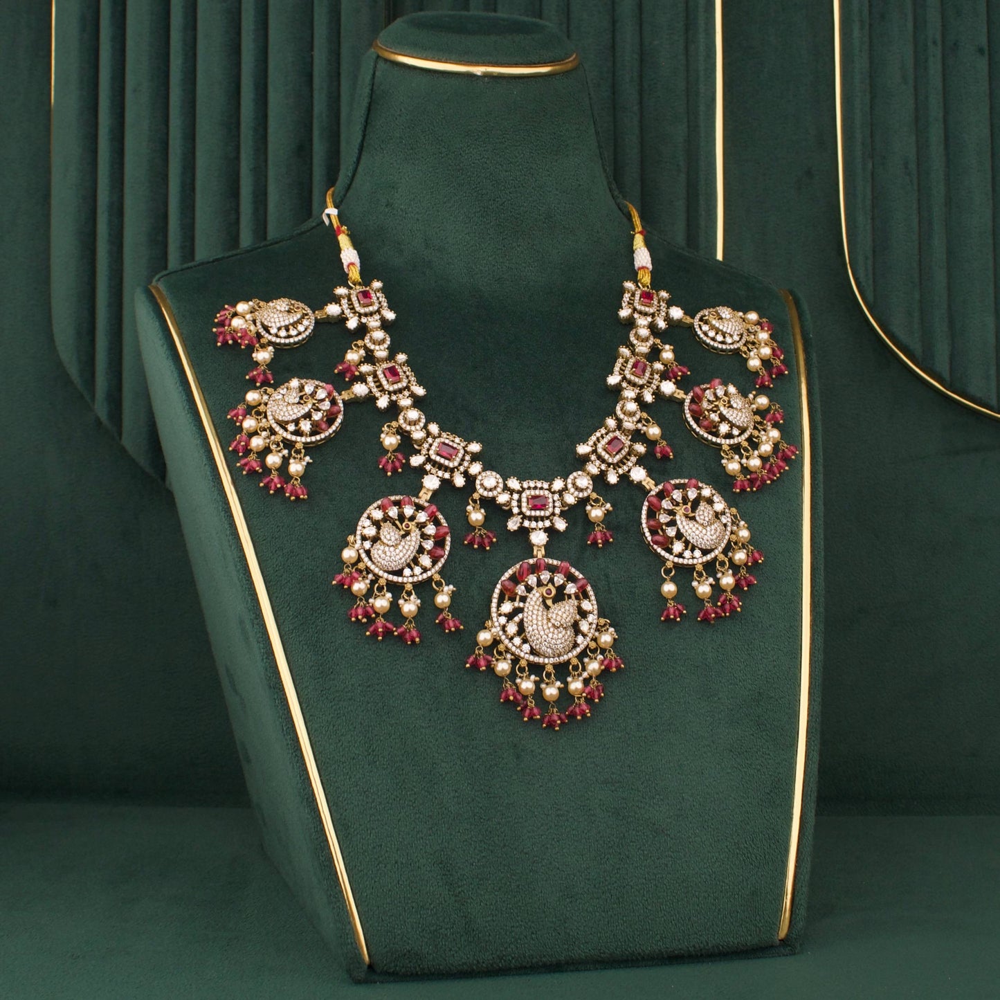 Heritage Peacock Design Fusion Kundan & Polki victorian Necklace Set