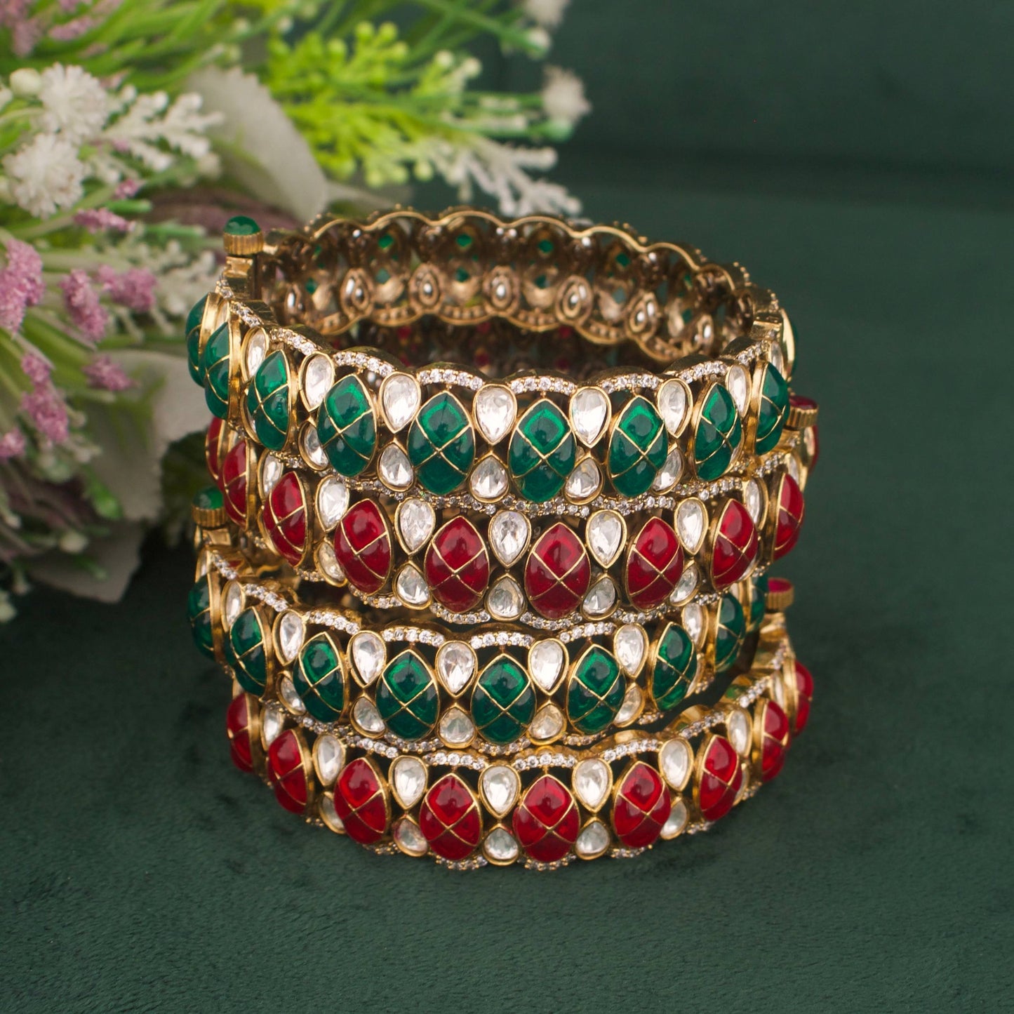 View 8 of Elegant Design Fusion Kundan & Polki Victorian Bangles - Authentic Bridal Collection | Dulhan Jewels