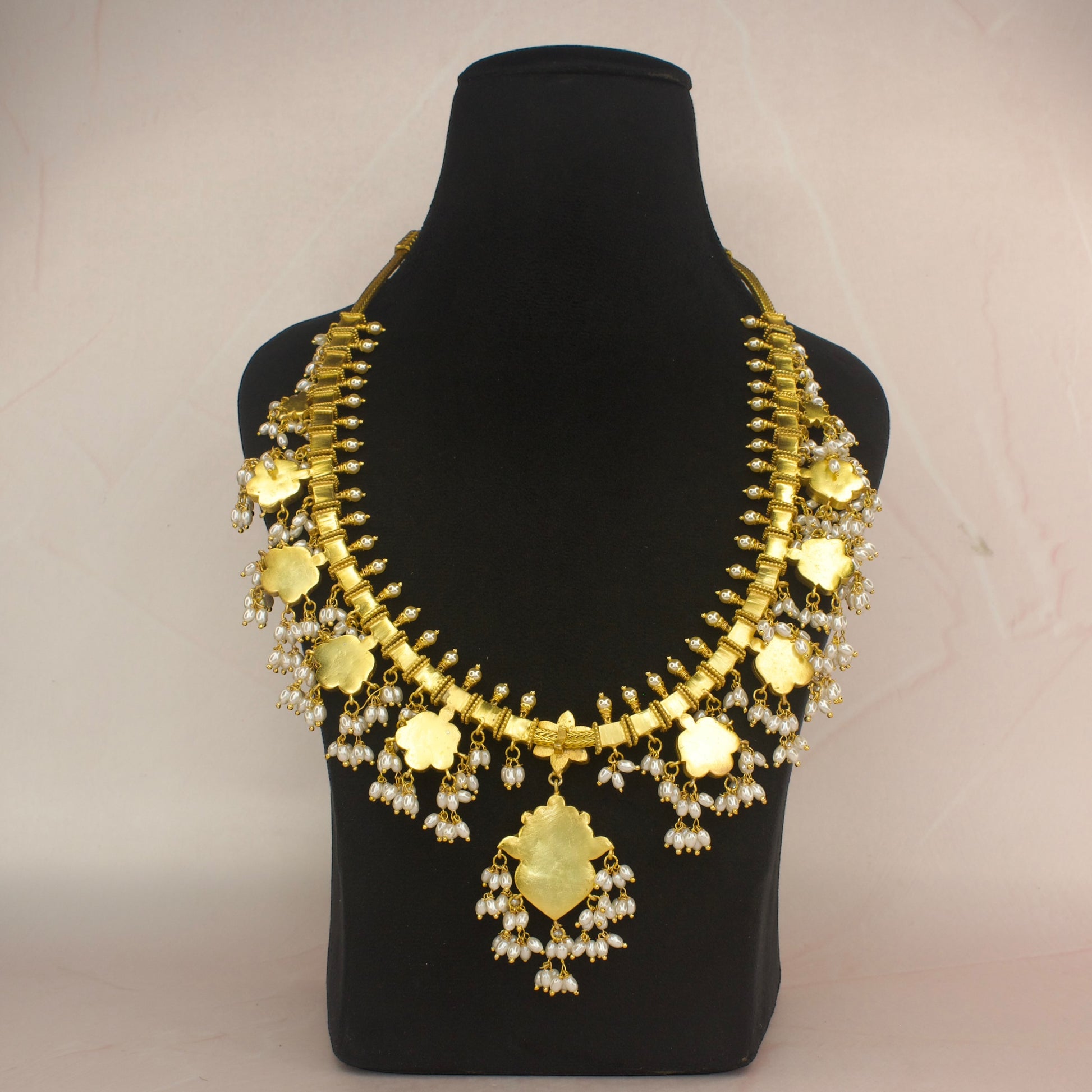 Opulent Jadau Kundan Rice pearl Guttapusalu Necklace with 22k Gold plating