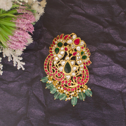 Unique Jadau Kundan Floral Peacock Design Pendant