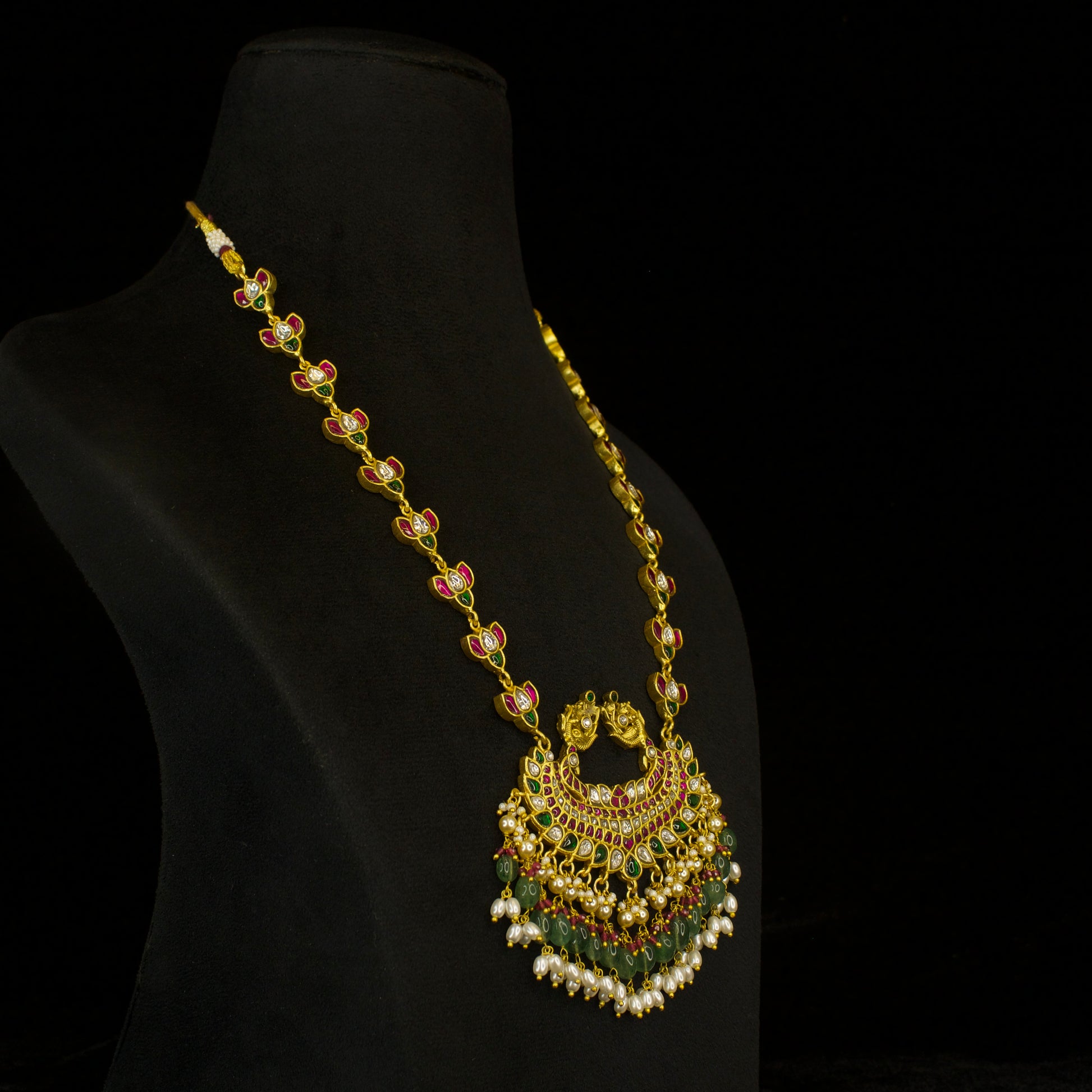 Gold Plated Jadau Kundan Haram with Russian beads & Pearls