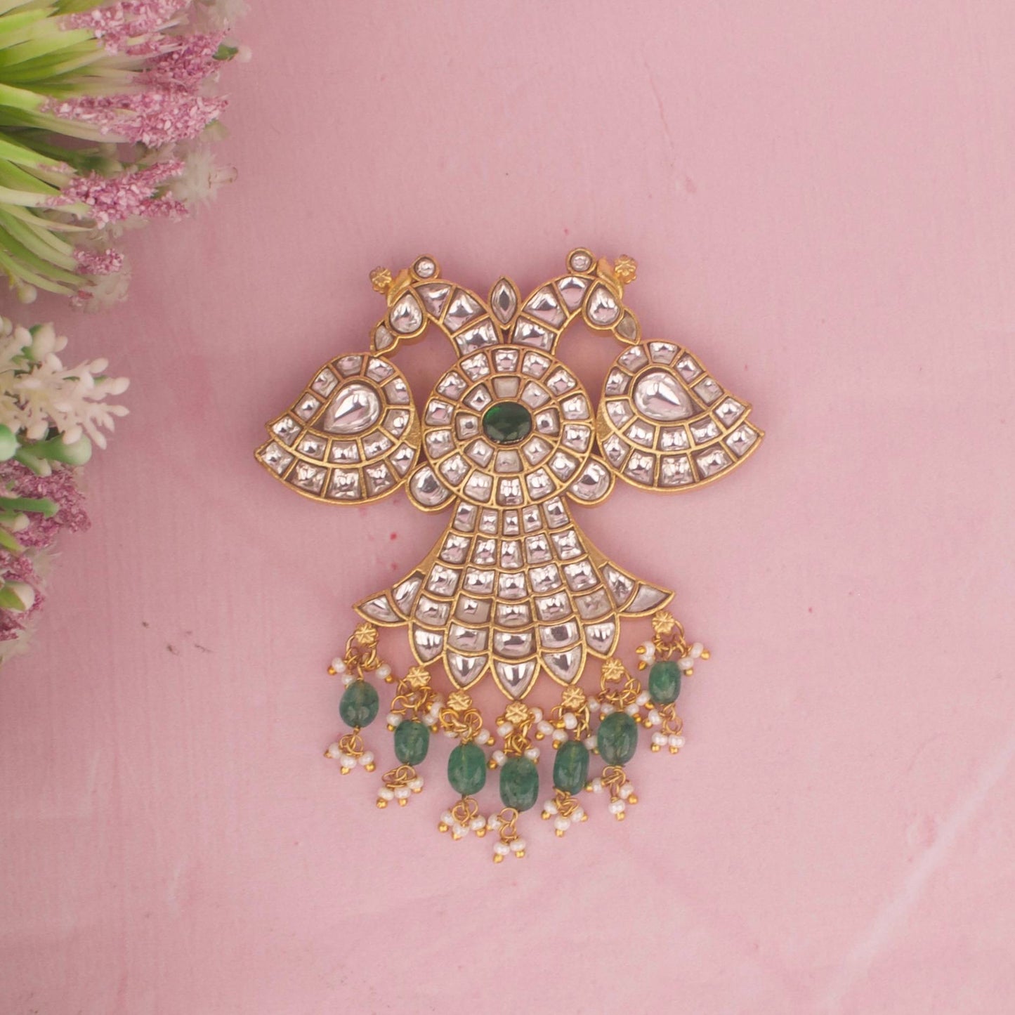 Reversible Jadau Kundan Peacock Design Pendant