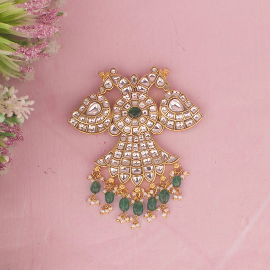 Reversible Jadau Kundan Peacock Design Pendant