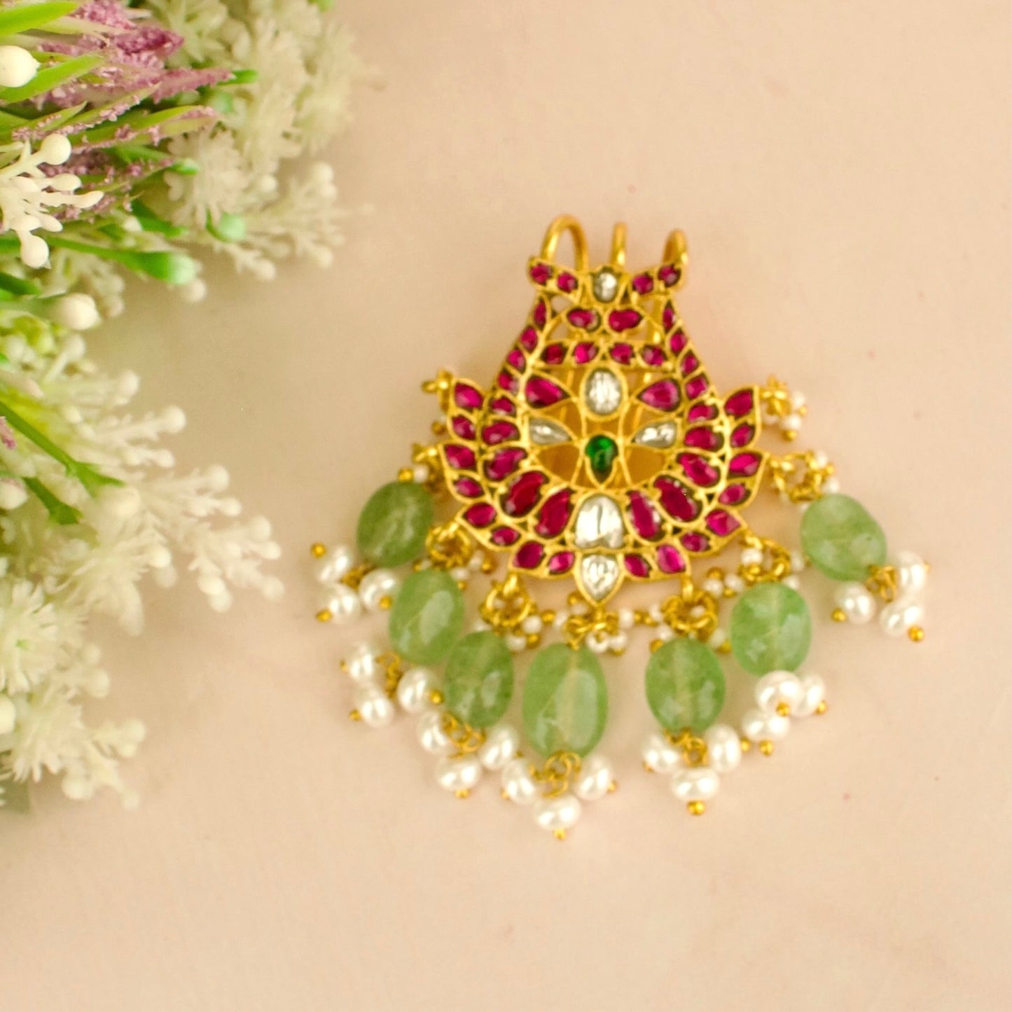 Impressive Design Jadau Kundan Hairpin with Green Beads