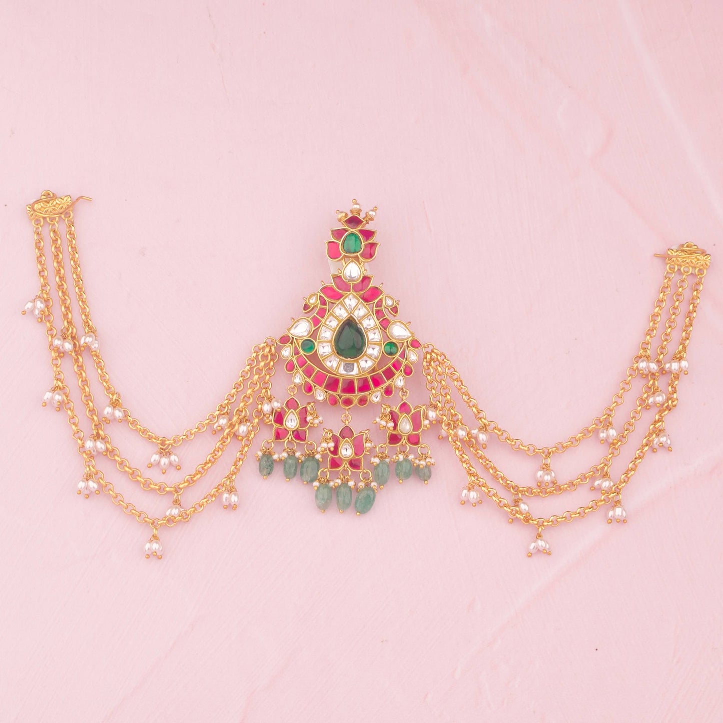 Designer Jadau Kundan Hair Pin With Strawberry Beads