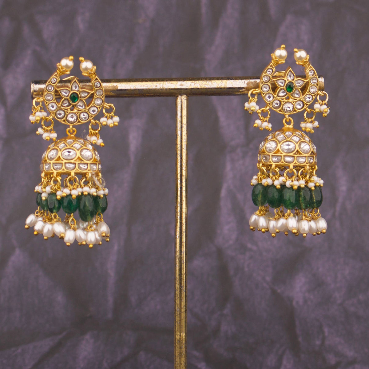 Unique Jadau Kundan Jhumki Earrings With Ricepearl Hangings - Handcrafted Indian Bridal Jewelry by Dulhan Jewels