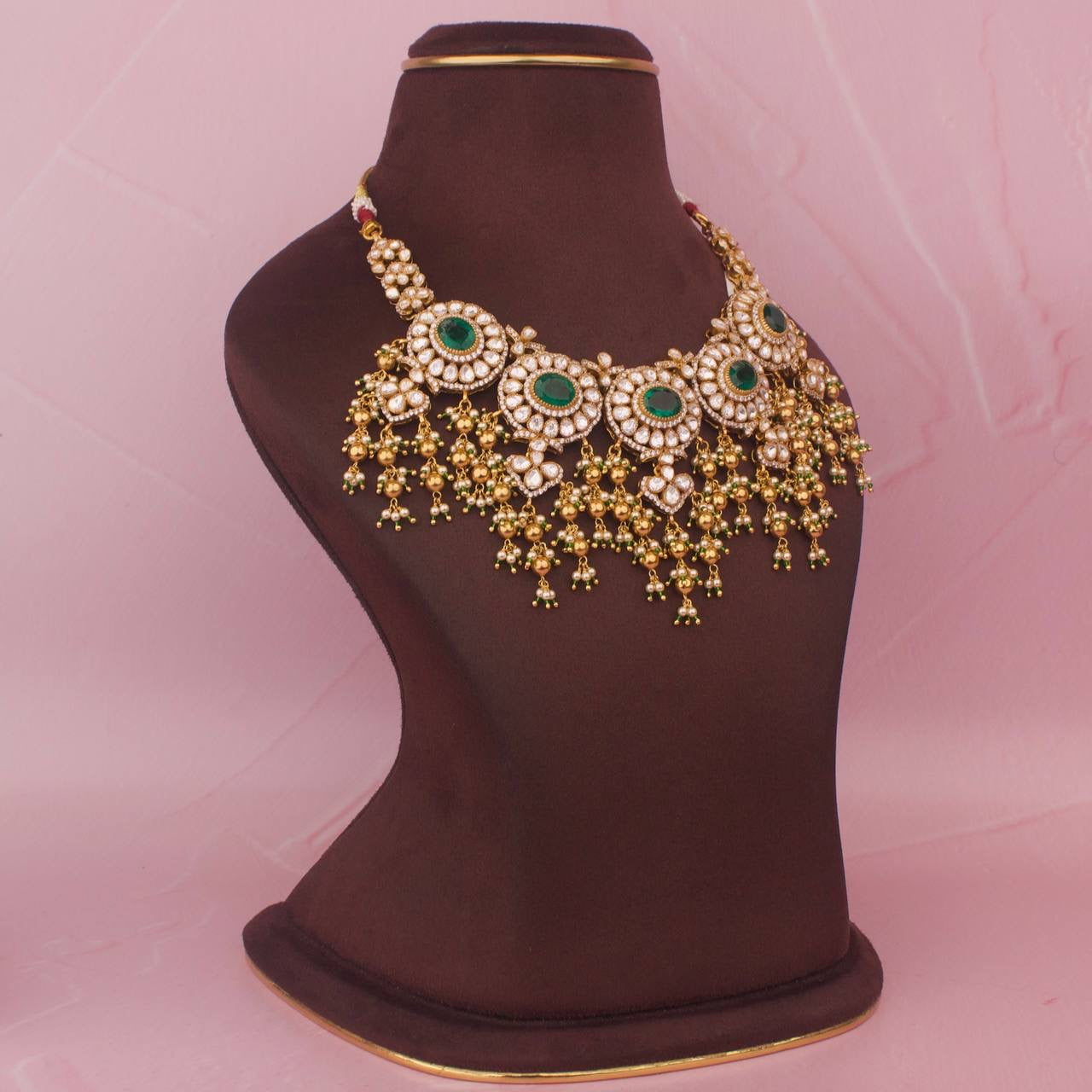 22k Gold Plated 925 Silver Moissanite Polki Necklace