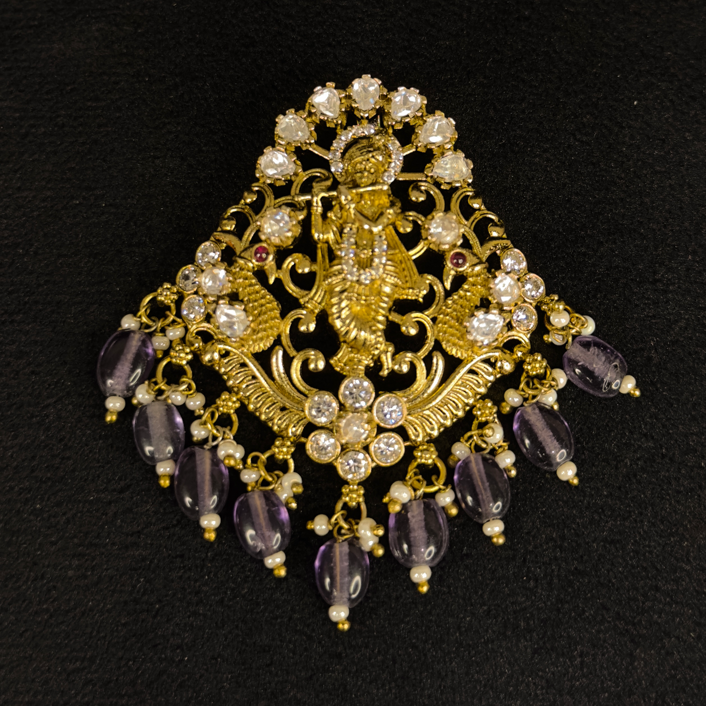 Victorian Zircon Pendant Set with Lord Krishna Motif
