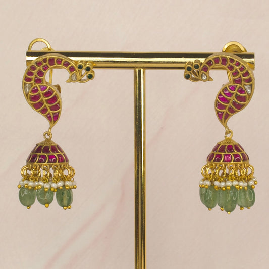 Peacock Elegance Jadau Kundan Jhumkas