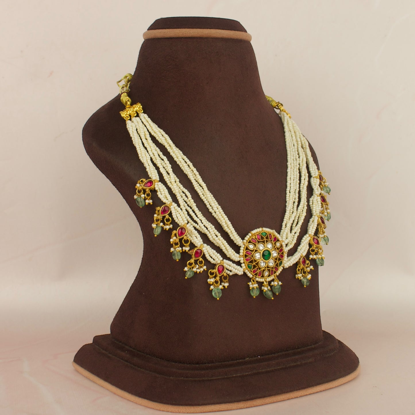 Jadau Kundan Pearl Necklace With Side Lockets