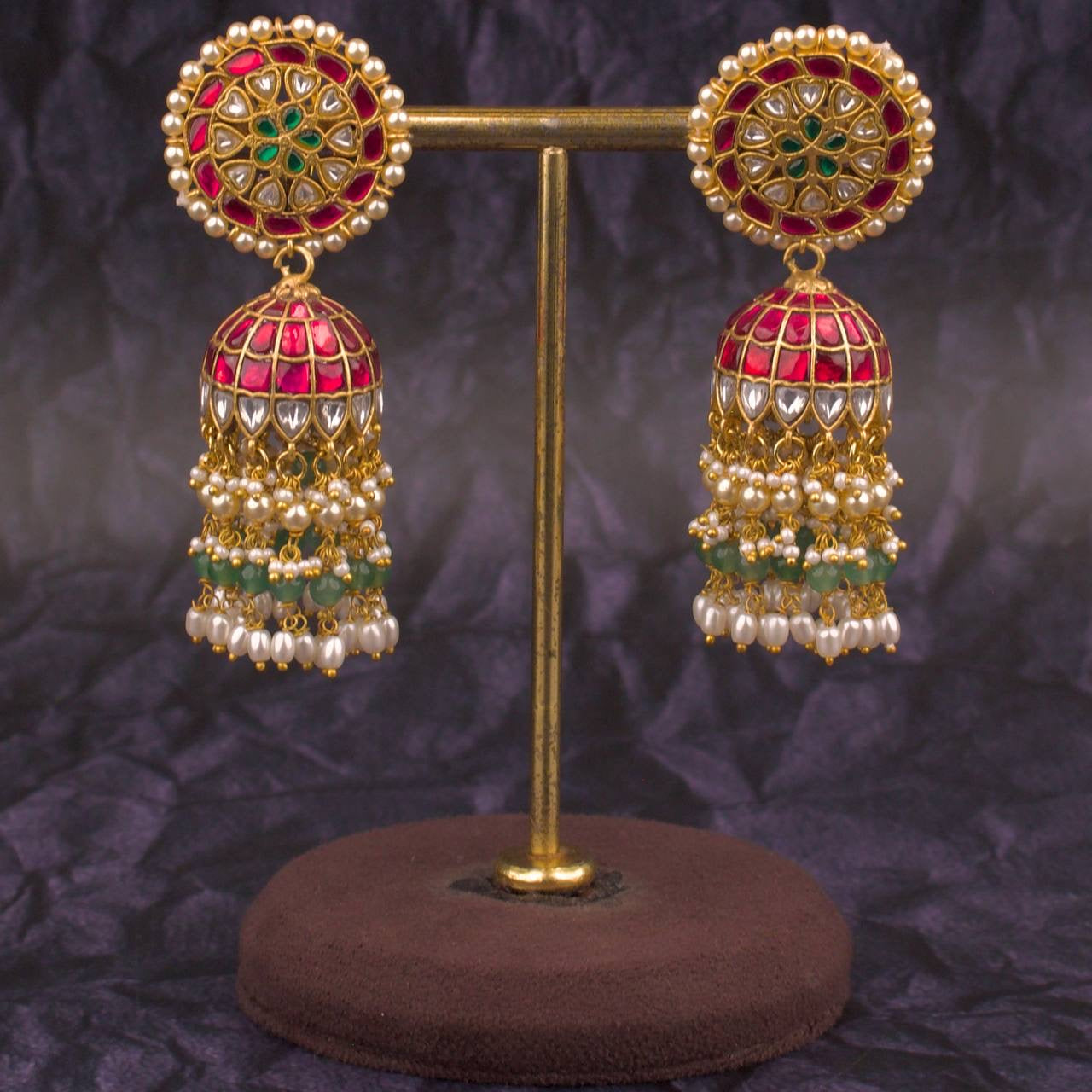 Bridal Jadau Kundan Jhumki With Guttapusalu Hangings