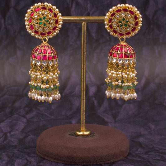 Bridal Jadau Kundan Jhumki With Guttapusalu Hangings