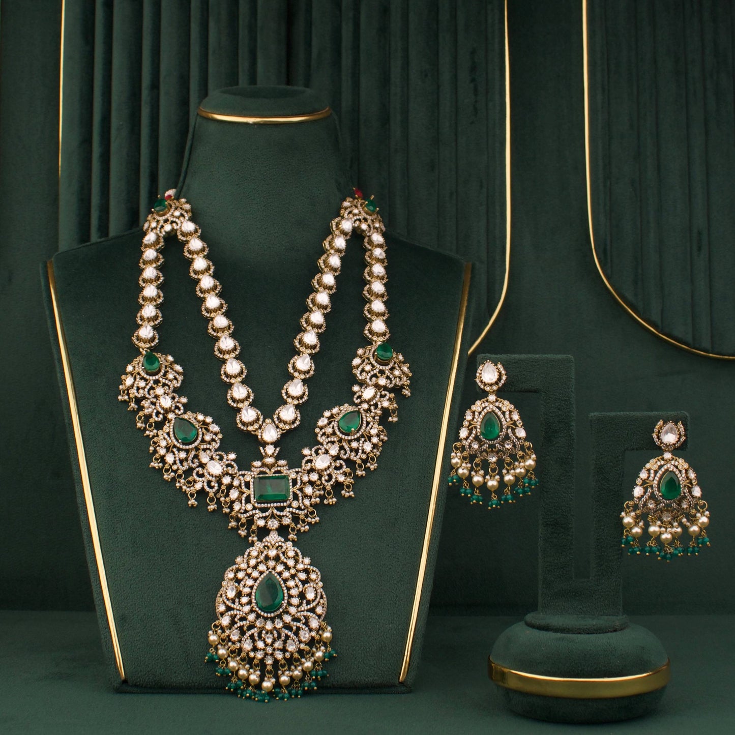 Grand Royal Victorian Polki Bridal Necklace With Matching Earrings